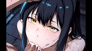 Nympho prince of AI sucking a dick with cumshot on her face.