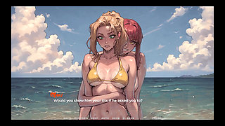 My New Girlfriend Taboo Hentai Game Ep.26 Naughty Step Sisters Going Topless at the Beach!
