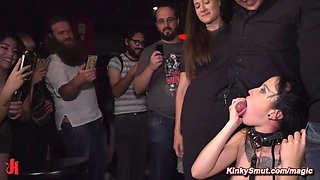 Slave on a leash gang nailed in public