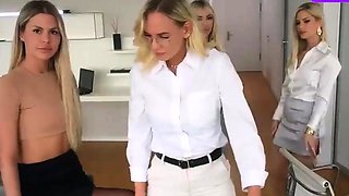 Three bashful blondes flash off fat clit