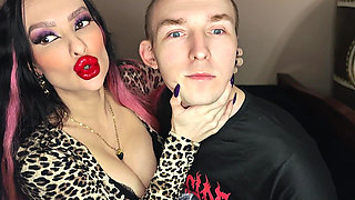 Juicy Sticky Loud Aggressive Kisses All Over a Guy's Face with Red Lipstick