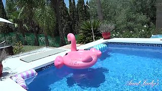 Keira Big Tit MILF Outdoor Pool Masturbation Nude Bikini Solo