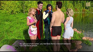 Redhead babe in a bathing suit brings pleasure in this adult visual novel