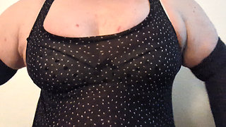 Fat amab NB plays with her titties in bra