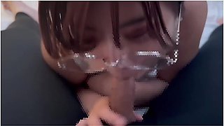 Girl With Glasses Doing A Blowjob While Making Erotic Sounds And Getting A Lot Of Sperm