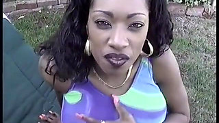 Hot black babe strips then suck on a large black cock