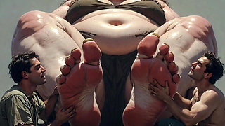 SSBBW Mistress Foot Worship - Two Slaves Cleaning Her Massive Feet