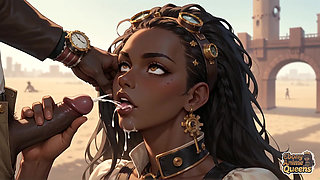 Ebony Queen Seduces with Desert Oral, Steampunk Sex.