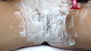 Extreme Closeup of Hairy Tight Pussy Shaving