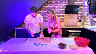 The Naughty Christmas Recipe Love and Chocolate - Gaël Fucks the Busty Blonde with the Little Angel in the Ass