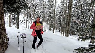 Exhibitionist Skiing Blonde Flashes in Cable Car