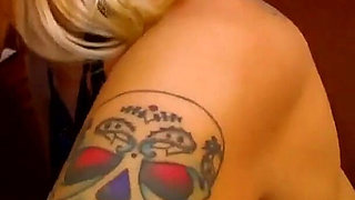 The cougar is a big slut with two small perky tits and a platinum blonde who gets penetrated in her pussy