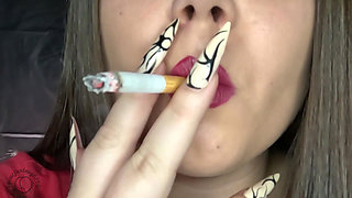 Red Lipstick Smoking Big Puffy Cigarettes