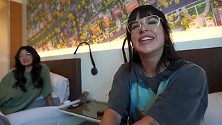 GF And Stepsis Double Team Me In Wild Threesome With Double Blowjob