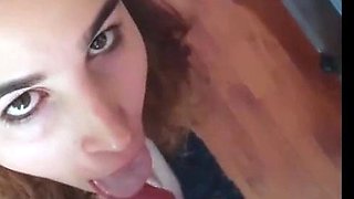 Teen Brunette Sucks and Swallows POV