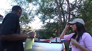 Young Reena Sky delivered for outdoor black cock pounding