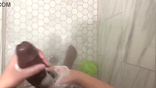 Stepbrother creeps in douche while sister douche, she caught him stagging and made him get in, her rump is so massive and cooch is so raw she will make you jism hasty