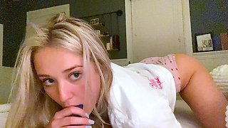 Cute blonde teen has solo sex with a toy