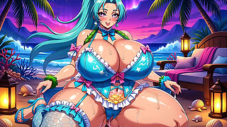Neon Beach at Dusk - Siren Swimsuit Nude Pussy Show