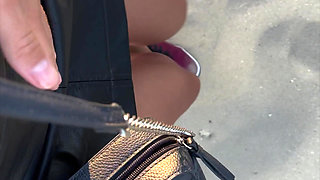 Hot Bitch Pee on Public Sand Beach