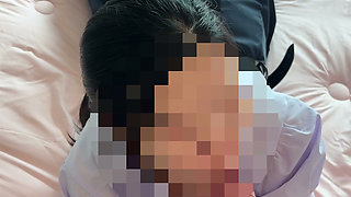 Cute Thai student fucked by a big white dick and huge cumshot on her school uniform