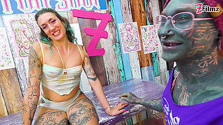 Italian TATTOO customer sucks and fucks while getting ink done!