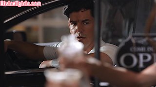 Transgender beauty fucked from behind in tight anal hole