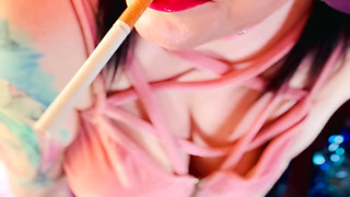 A Cute Goth, Tina Snua Smoking A Cigarette In Close Up With Lots OF Dangling - OMI OME Drifting