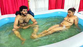Couple Hot Romance in Pool