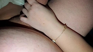 Step Mom and Step Son Share One Hotel Bed and handjob his big dick in erection