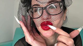 White Long Nails and a Hat with a Veil on My Face, Face and Lips Worship