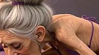 Extremely Skinny Old Woman Licks a Skinny Young Woman's Pussy