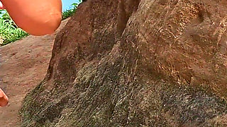 Creampie on Big Pussy Friend at the Beach - Outdoor Threesome