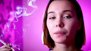 Playful Russian Beauty Smoking Cigarette Outdoor Tease