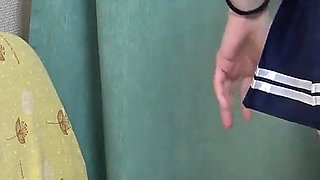 Student Uniform Slender Japanese Girl's Miniskirt, Thighs, Legs, Thong Panties, No Bra Tits View From Under the Desk