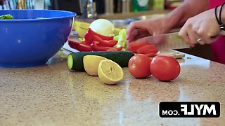 A fortunate spouse nourishes his sexually aroused partner, McKenzie Lee, with his penis.