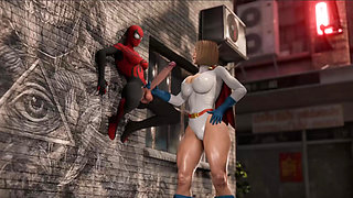 Power Girl Bent Over, Spider-Man Behind - A Crossover for the Ages