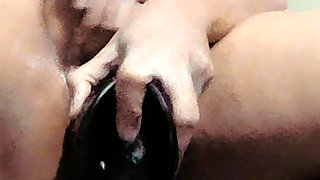 Creamy Pussy with Huge Black Dildo