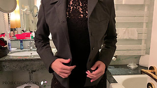 Secretary sex in lace dress and pantyhose