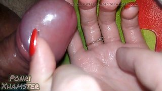 My stepsisters hand gets covered in precum and then thick cum