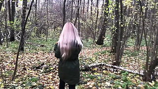 Blonde in the Forest Fucks Standing up with a Stranger on Camera