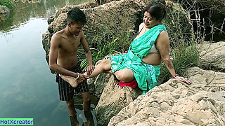 Hot Stepaunty Fucking with 18yo Boy!! Viral Hindi Outdoor Sex
