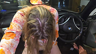 Cute girl showing us how she fucks a car gear shift