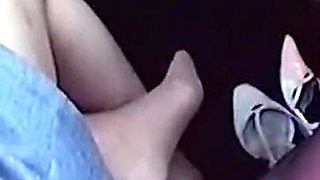 Real Amateur Homemade Stepaunty Wears Nylon Stockings Shows Arches & Huge Tits in Car