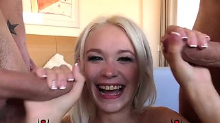 Lapdance and blowjob made by BIG boobs blonde