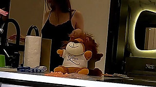 Hot and Horny Sexy Long Brunette Wife in Black Fishnet Stockings Takes Her Lace Panties off to Flash Pussy and Ass