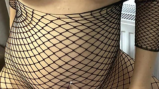 Pregnant in Fishnets Suit with Big Boobs Humping Couch to Orgasm