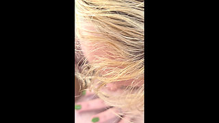 Petite Blonde Gets Outdoor Facial in Front of the Neighbors