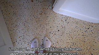 Step Mom caught Step Son jerking off and helps to cum quick