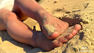 Beach Ignore: My Sandy Nylon Soles in the Sun, Lazily Teasing You